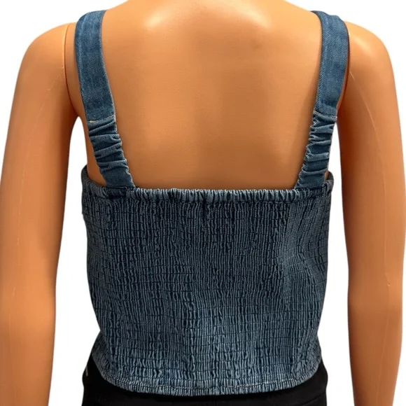 LONE STAR Bustier Corset Top Denim Blue Stretchy Lightly Distressed NWT Large - Picture 4 of 8